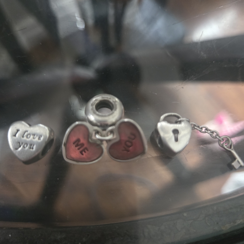 Pandora Silver and Red Heart Charm Bracelet